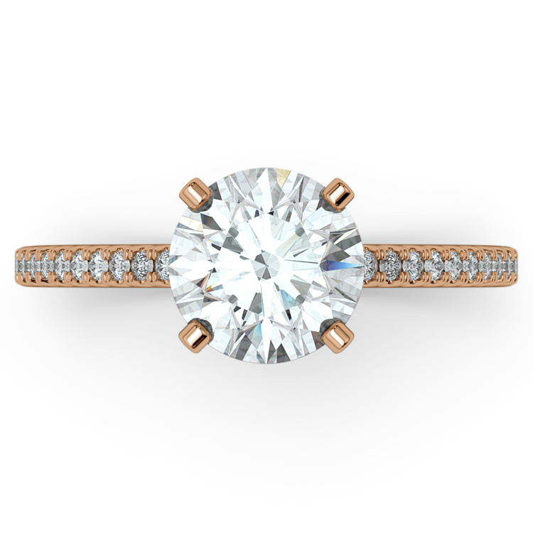 14k Rose Gold Classic Diamond Engagement Ring, Cathedral Archways with Shared Prongs Pavé Diamond Accents.