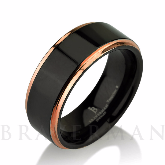 Black Tungsten Ring Rose Gold Wedding Band Ring Tu