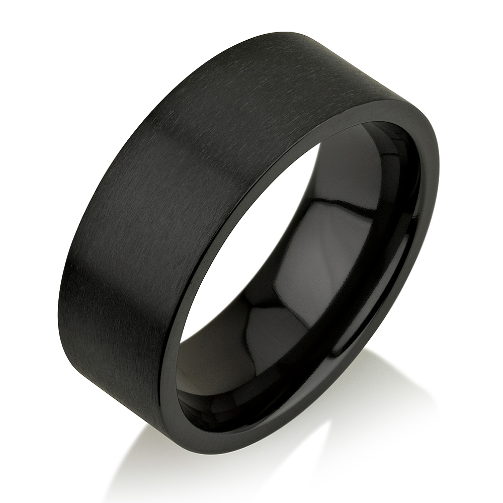 Classic Brushed Black Zirconium Ring, Black Zircon
