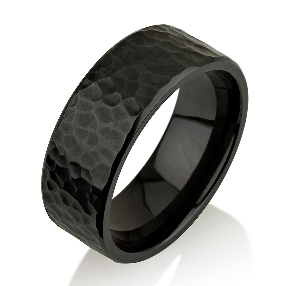 Hammered Black Zirconium Ring, Black Zirconium Wed