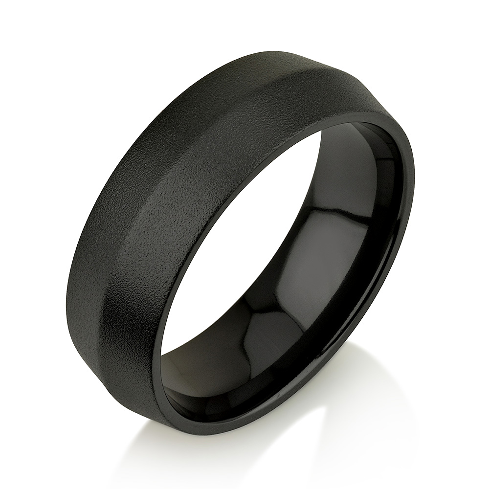 Knife Edge Black Zirconium Ring, Black Zirconium W