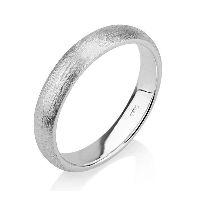 Mens Wedding Band, Solid 14k White Gold 4mm Brushed Gold Ring, Wedding Ring, Womens Wedding Band
