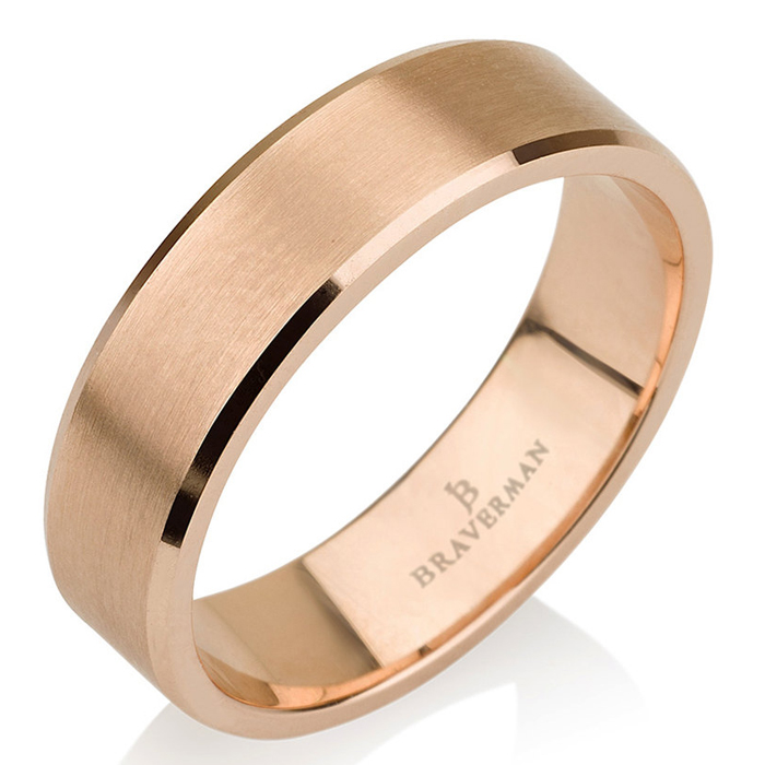 Rose Gold Men's Wedding Band, Brushed Men's or Women's Unisex 5.5mm Flat Top And Beveled Edges Recycled 14k Rose Gold Ring - Matte band