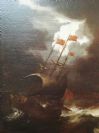 Antique 17th Century Dutch Painting Warships