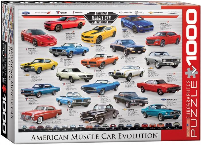 פאזל 1000 חלקים - אבולוציה של מכוניות אמריקאיות עוצמתיות
