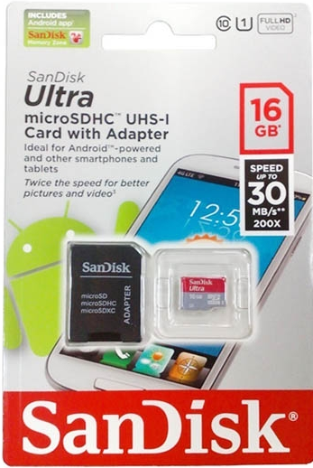 כרטיס זיכרון SanDisk MicroSD 16GB