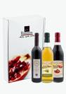 מארז יוקרתי המכיל יין אדום חצי יבש 750 מל ושמן זית כתית מעולה 650 מל תרכיז רימונים טבעי 650 מל  180 שח