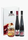 מארז יוקרתי המכיל זוג יין רימונים 500 מל קינוח וחצי יבש  ודבש דבורים 250 גר   240 שח