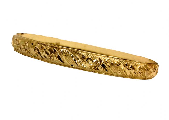צמיד זהב 14K מרוקאי עם חריטה אומנותית על הצמיד בעבודת יד (2081)