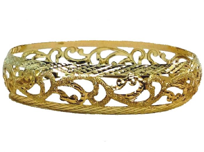 צמיד זהב 14K מרוקאי תחרה בומביי מקושט שמיניות עם נצנץ וקנטים בחריטת יהלום (2050)