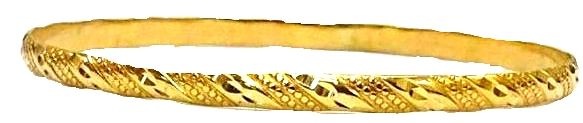 צמיד זהב 14K דק משולב חריטות אלכסונים מקוטע מבריק הכל בעבודת יד (2084)
