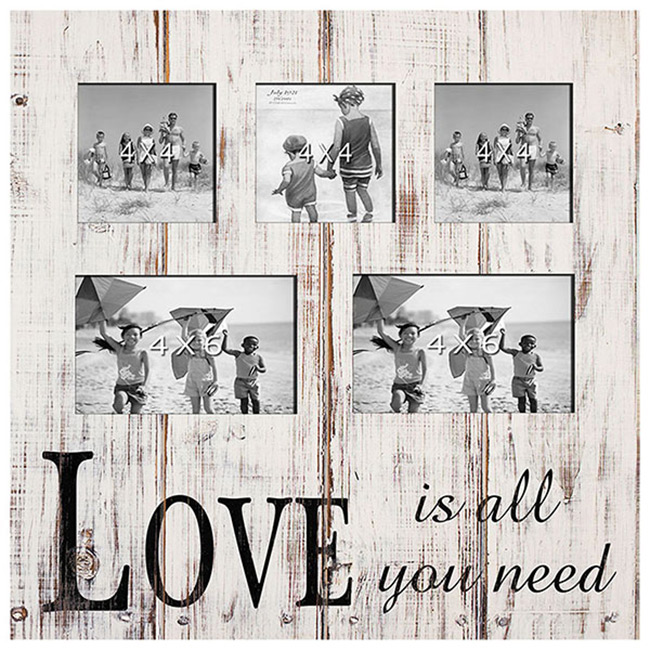 מסגרת עץ בהירה משולבת ל 5 תמונות LOVE