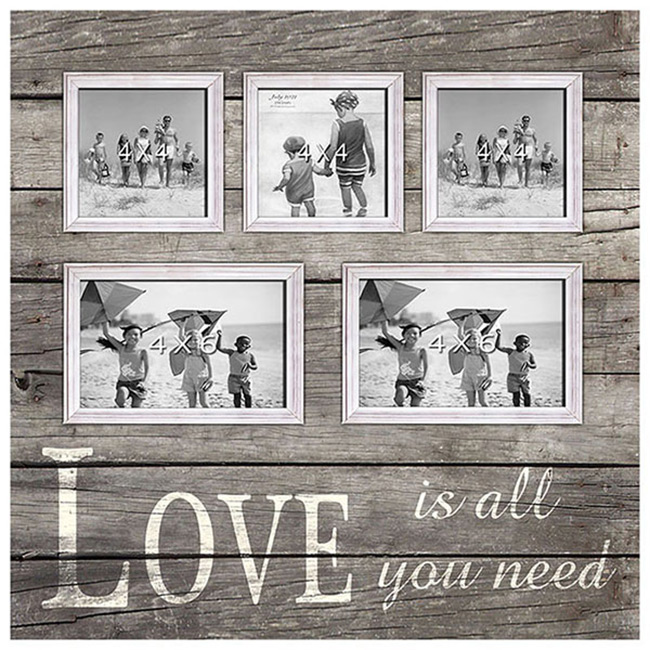 מסגרת עץ כהה משולבת ל 5 תמונות LOVE