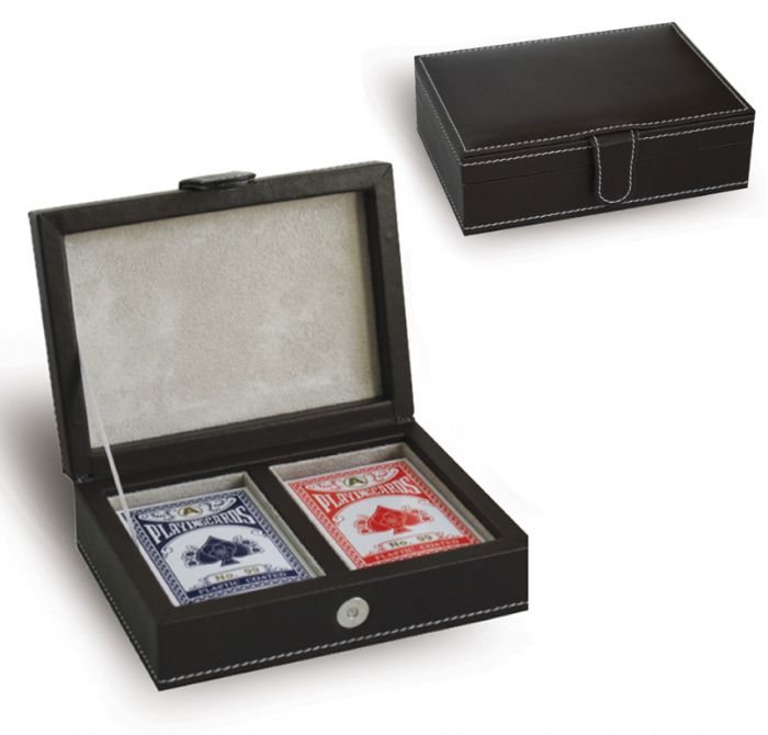 קופסת עור עם 2 חבילות קלפים