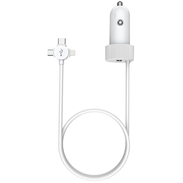 מטען USB לרכב 2.4A עם כבל מובנה מבית Charge-It