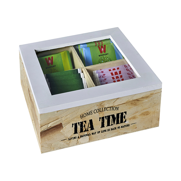 "TEA TIME" מארז עץ טבעי לתה, 4 תאים