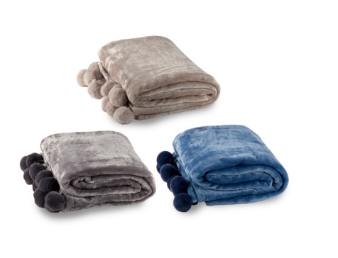 שמיכת קורל פליז עם פומפונים