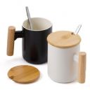 כוס פורצלן עם גימור במבוק,מכסה וכפית נירוסטה 380 מ"ל