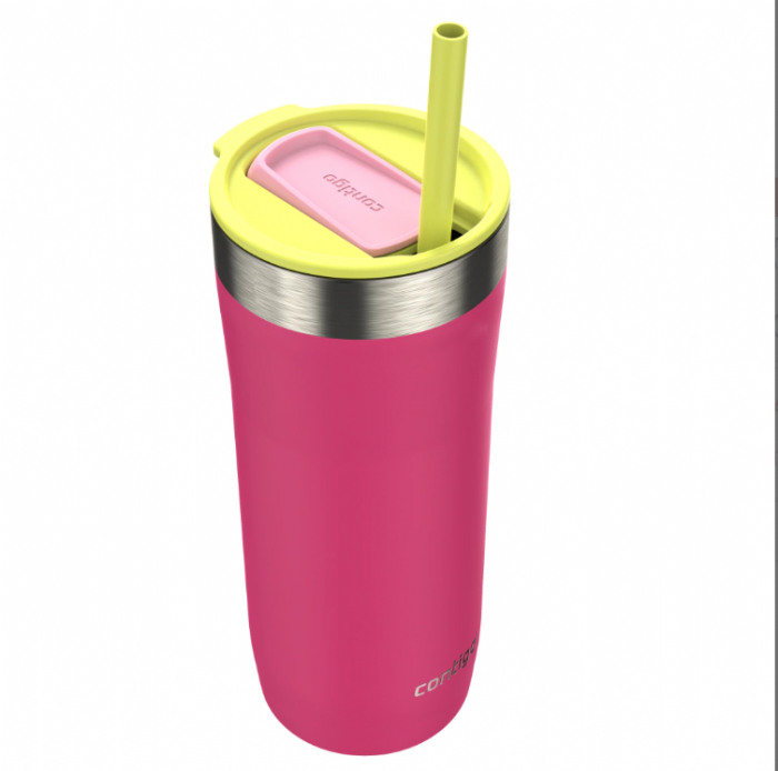 כוס מתכת עם קש STREETERVILLE ורוד מסטיק 720 מ"ל