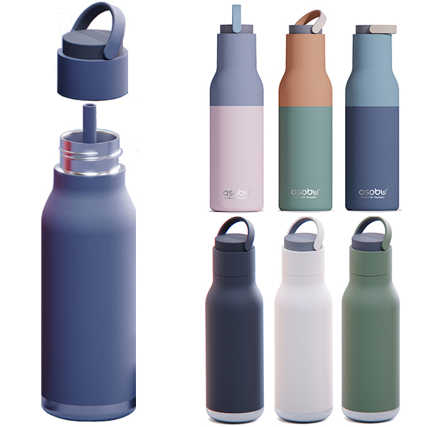בקבוק תרמי נירוסטה חם/קר 650 מ"ל עם קש סיליקון מבית ASOBU