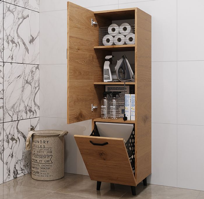 ארון אמבטיה הכולל 3 מדפי אחסון וסל כביסה מובנה דגם ברלין RAZCO