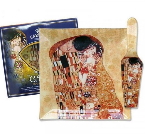 צלחת הגשה דקורטחבית עם מרית, גוסטב קלימט. 25X25 ס"מ - G. Klimt, The Kiss