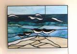 Birds on the Beach – The Family - Made in stained glass technique this wall art can be lit from within in order to bring out the beauty of the glass.