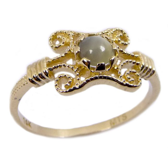 טבעת עיטורים זהב 14K משובצת באבן עין החתול/קריסובריל