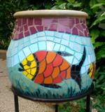 כד ליובל -פסיפס קרמיקה  ---מתנה--- Carp Fish - Ceramic mosaic  Ǿ 28x29