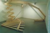 1988, unpainted white wood, aluminum pipes, threaded rods, dome nuts, 500x220 (view of installation at the Maimad Katan Gallery, Tel Aviv)